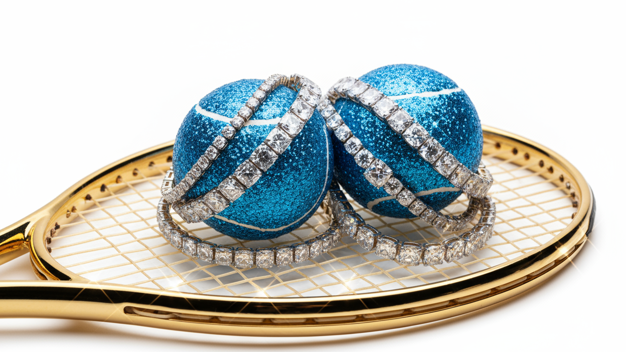 I like that but do it again and have the tennis balls in blue and the tennis racket in gold